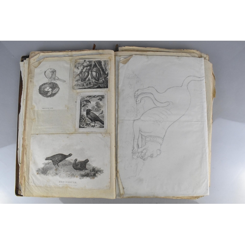 213 - An Early 19th Century Leather Bound Artist's Folio Containing Paintings, Engravings, Drawings Sketch... 