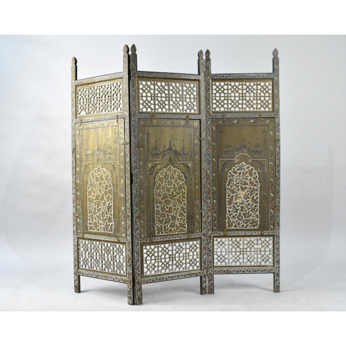 111 - A 19th/20th Century North Indian/Persian Three Panel Screen Decorated In Polychrome Enamels with Flo... 