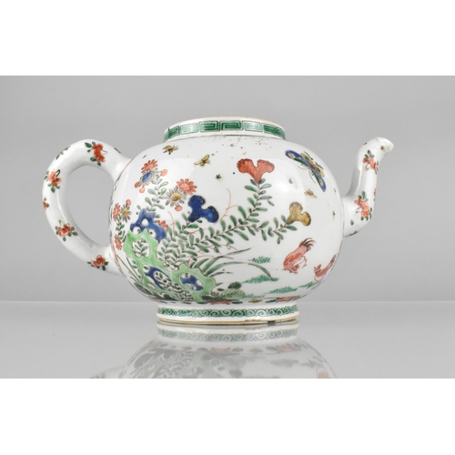 246 - A Chinese Qing Dynasty Kangxi Porcelain Famille Verte Teapot Decorated with Blooming Flowers and Ins... 