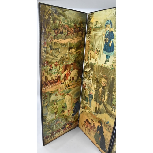 101 - A Victorian Decoupage Three Fold Dressing Screen/Room Divider, Each Panel Measuring 63x162cm