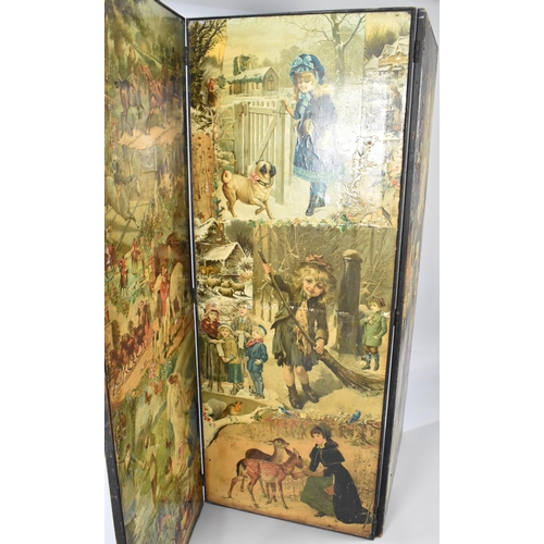 101 - A Victorian Decoupage Three Fold Dressing Screen/Room Divider, Each Panel Measuring 63x162cm