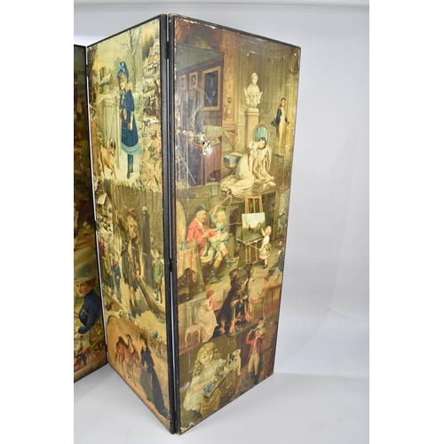 101 - A Victorian Decoupage Three Fold Dressing Screen/Room Divider, Each Panel Measuring 63x162cm