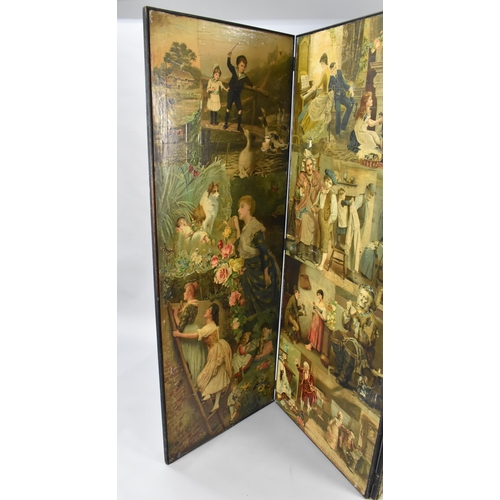 101 - A Victorian Decoupage Three Fold Dressing Screen/Room Divider, Each Panel Measuring 63x162cm