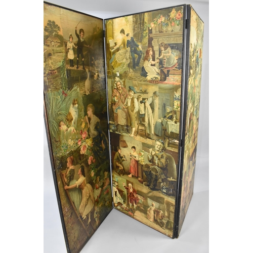 101 - A Victorian Decoupage Three Fold Dressing Screen/Room Divider, Each Panel Measuring 63x162cm