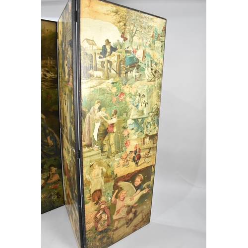 101 - A Victorian Decoupage Three Fold Dressing Screen/Room Divider, Each Panel Measuring 63x162cm