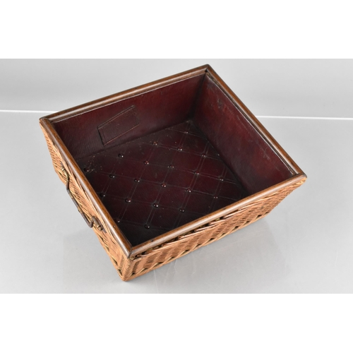 97 - A Late 19th Century Ladies Wicker and Leather Sewing Box/Tray, The Tapering Sides with Two Drop Hand... 