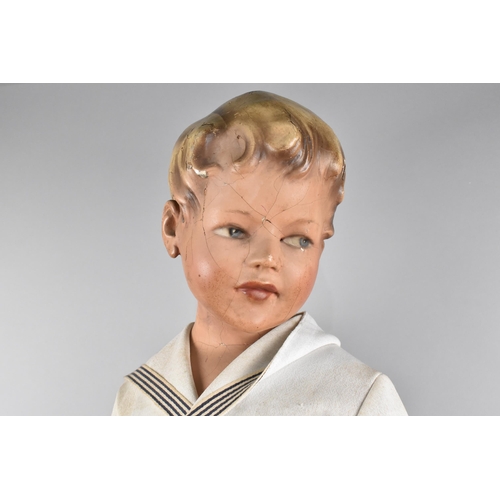 93 - An Early 20th Century Cold Painted Life Size Shop Mannequin Modelled as Boy in Sailor Suit, 97cms Hi... 