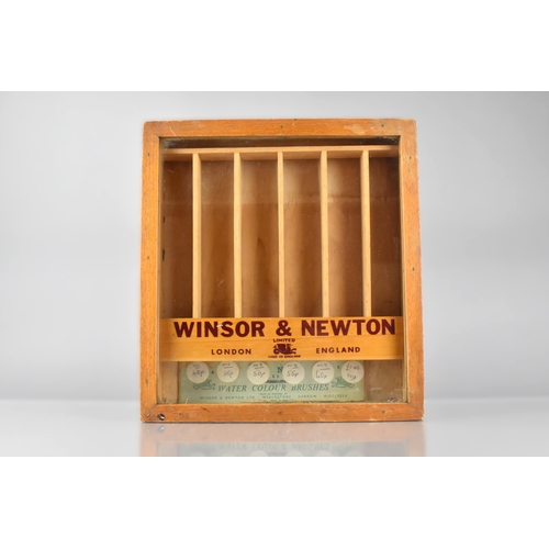 91 - A Vintage Winsor and Newton Shop Countertop Paint Brush Display Case with hinged Glazed Top, 29x32x6... 