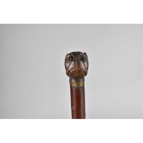 62 - A 19th Century Treen Page Tuner with Carved Bulldog Head Finial with Glass Eyes and Metal Mounted Co... 