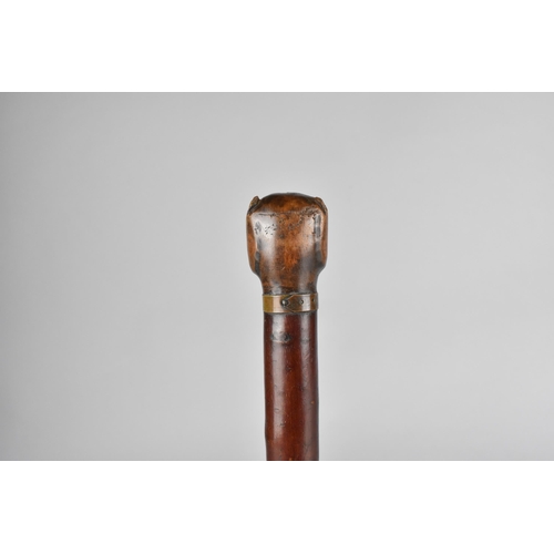 62 - A 19th Century Treen Page Tuner with Carved Bulldog Head Finial with Glass Eyes and Metal Mounted Co... 