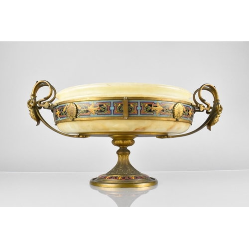 201 - A Late 19th Century French Barbedienne Bronze, Champleve and Onyx Centrepiece having Twin Scrolled H... 