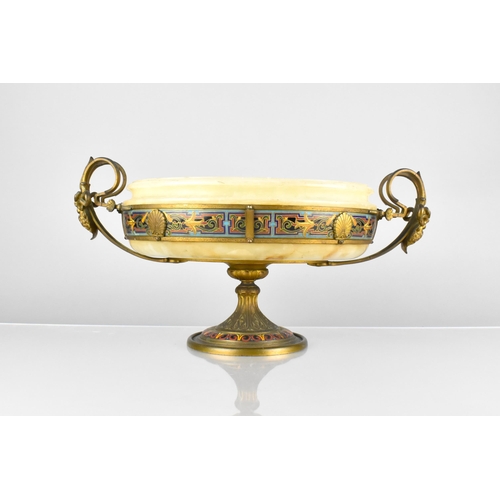 201 - A Late 19th Century French Barbedienne Bronze, Champleve and Onyx Centrepiece having Twin Scrolled H... 