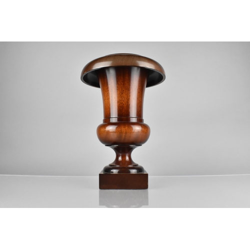 14 - A Small Treen Campana Urn With Outswept Everted Rim on Square Plinth Base, 32cm High