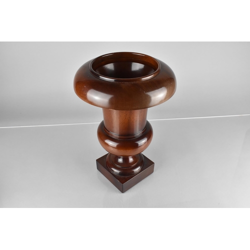 14 - A Small Treen Campana Urn With Outswept Everted Rim on Square Plinth Base, 32cm High