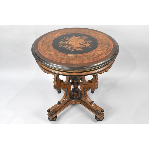 7 - A Victorian Marquetry Amboyna Ebony and Gilt Inlaid Centre Table in the French Style With Centre Vas... 