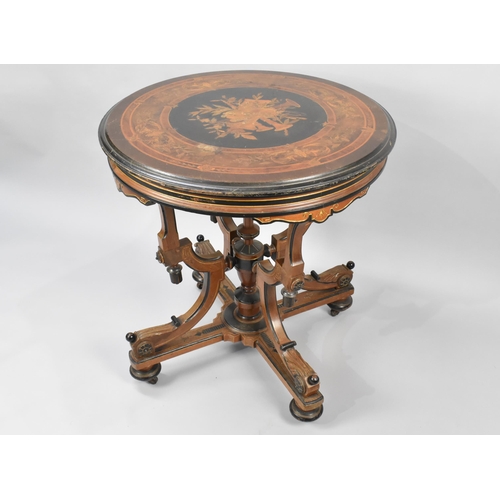 7 - A Victorian Marquetry Amboyna Ebony and Gilt Inlaid Centre Table in the French Style With Centre Vas... 