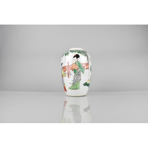 243 - A Chinese Porcelain Famille Verte Jar of Cylindrical Form Decorated with Figures in Exterior Setting... 