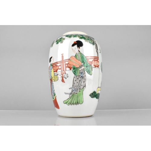 243 - A Chinese Porcelain Famille Verte Jar of Cylindrical Form Decorated with Figures in Exterior Setting... 