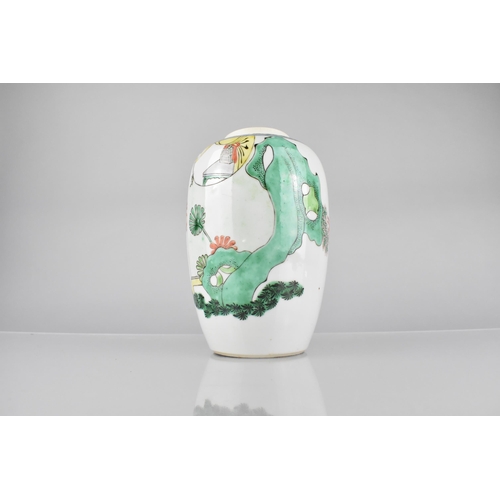 243 - A Chinese Porcelain Famille Verte Jar of Cylindrical Form Decorated with Figures in Exterior Setting... 