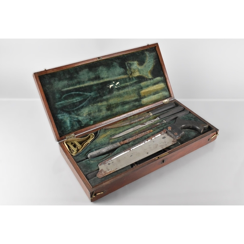 33 - A Late Victorian/Edwardian Mahogany Cased Surgical Kit to Comprise Simpson Chequered Handled Knives,... 