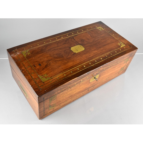 1 - A 19th Century Mahogany Brass Inlaid Writing Slope Having String and Disc Detail and Flush Twin Camp... 