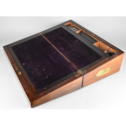 1 - A 19th Century Mahogany Brass Inlaid Writing Slope Having String and Disc Detail and Flush Twin Camp... 