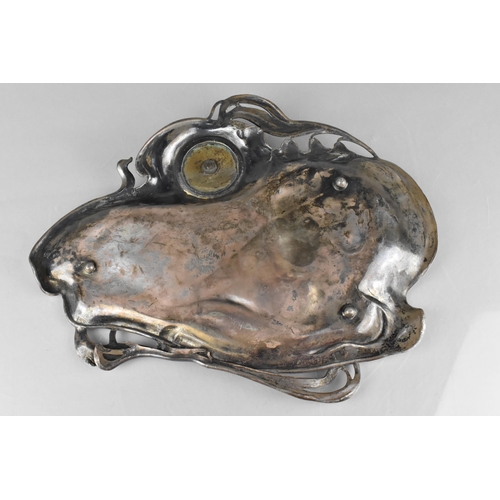 200 - A WMF Art Nouveau Pewter Dish Cast with Profile of Maiden with Flowing Hair Looking Out To Setting S... 