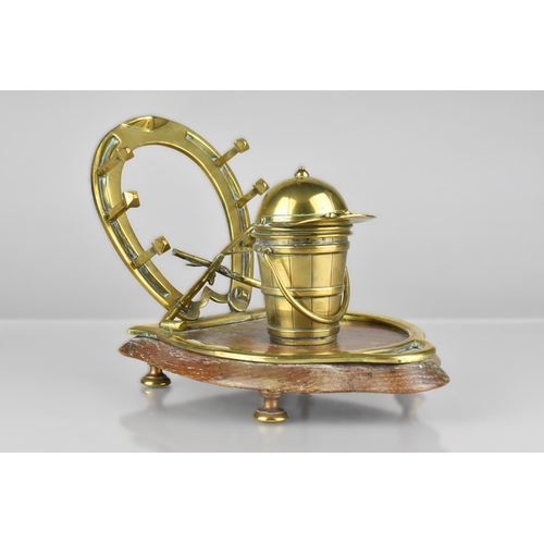 65 - An Edwardian Novelty Equestrian Brass Ink Stand Having Oak Horseshoe Shaped Base Raised on Four Bras... 