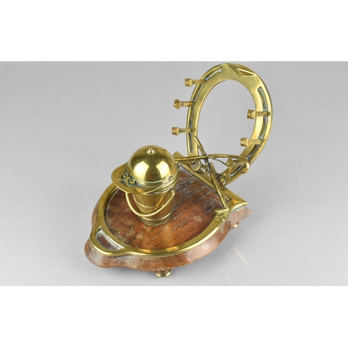 65 - An Edwardian Novelty Equestrian Brass Ink Stand Having Oak Horseshoe Shaped Base Raised on Four Bras... 