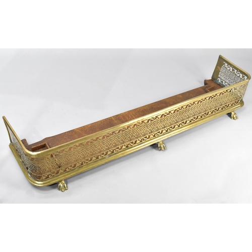 211 - A 19th Century Brass Fireplace Fender with a Profusely Pierced Frieze Supported on Lions Feet, 35x22... 