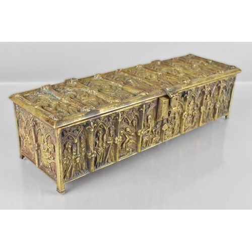 196 - A 19th Century Brass Gothic Velvet Lined Casket, The Base Marked with a Hexagon Inscribed AFC, Adolp... 