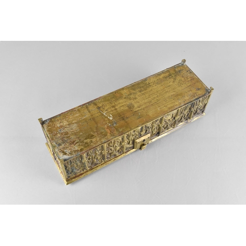 196 - A 19th Century Brass Gothic Velvet Lined Casket, The Base Marked with a Hexagon Inscribed AFC, Adolp... 