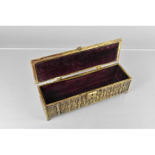 196 - A 19th Century Brass Gothic Velvet Lined Casket, The Base Marked with a Hexagon Inscribed AFC, Adolp... 