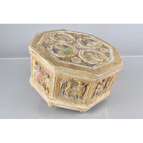 118 - A 19th Century Continental Pastiglia Gesso Casket with Original Polychrome Painted Decoration, 19x20... 