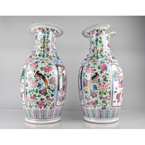 223 - A Pair of Chinese Qing Dynasty Famille Rose Vases Decorated with Legendary Battle Scene Cartouches o... 