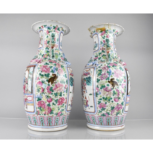 223 - A Pair of Chinese Qing Dynasty Famille Rose Vases Decorated with Legendary Battle Scene Cartouches o... 