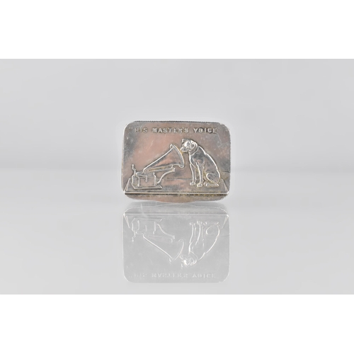 An Edwardian VII Silver 'His Masters Voice' Vesta Case By Sampson Mordan & Co, Decorated in Relief With The HMV Trademark of Terrier Dog Listening to a Gramophone, the Hinged Lid Opening to Reveal Inscription Verso 'With The Compliments of The Gramophone Co. LTD', Chester Hallmark 1907 4.5x3.5x1cm
