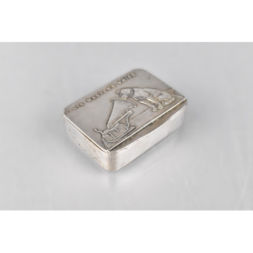 82 - An Edwardian VII Silver 'His Masters Voice' Vesta Case By Sampson Mordan & Co, Decorated in Relief W... 