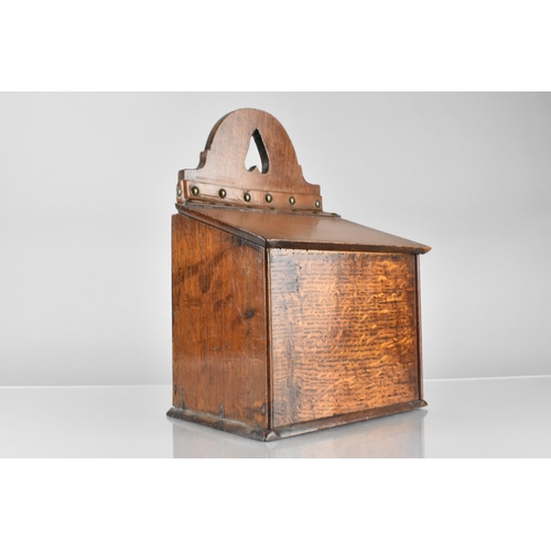 2 - A 19th Century Oak Salt Box with Pierced Heart Pediment and Sloping Hinged Cover 34cm High, 16.5cm D... 