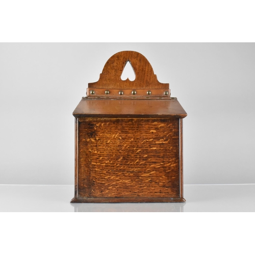 2 - A 19th Century Oak Salt Box with Pierced Heart Pediment and Sloping Hinged Cover 34cm High, 16.5cm D... 