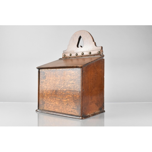 2 - A 19th Century Oak Salt Box with Pierced Heart Pediment and Sloping Hinged Cover 34cm High, 16.5cm D... 