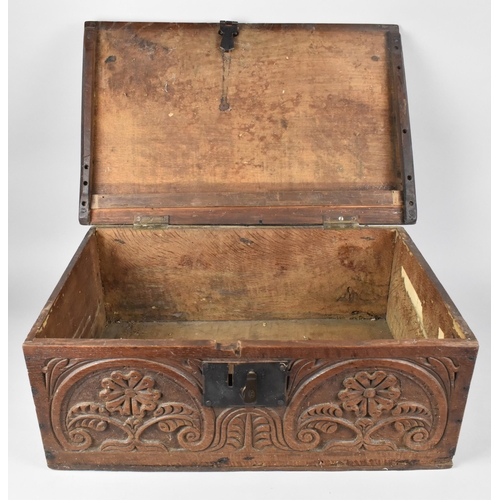 5 - An 18th/19th Century Carved Oak Bible Box Decorated with Floral Motif, 56x40x23cm High