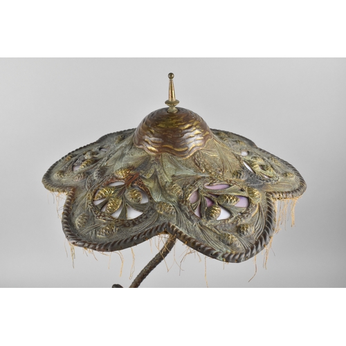 209 - An Early 20th Century Austrian Bronze Table Lamp Modelled with Owl Under Shaped Art Nouveau Influenc... 