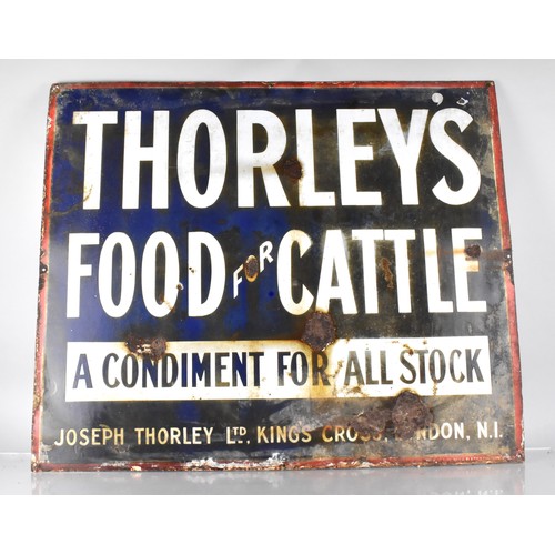 87 - An Early 20th Century Enamel Thorley's Sign, 'Thorley's Food For Cattle' 70x81.5cm White Stencil Tex... 