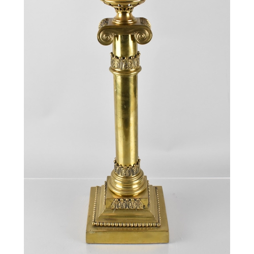 208 - A Nice Quality 19th Century Brass Oil Lamp of Corinthian Column Form on Stepped Source Weighted Base... 