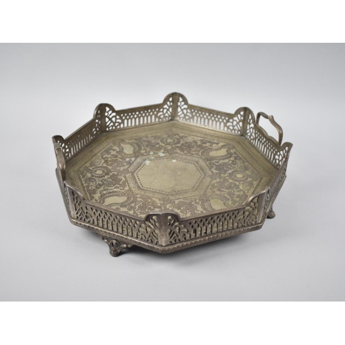 114 - An Edwardian Octagonal Two Handled Tray with Engraved Decoration and Pierced Gallery, Four Scrolled ... 