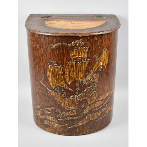 118 - A Mid 20th Century Bow Fronted Wooden Lidded Box Stool, Missing Pad to Hinged Lid, Decorated with ta... 