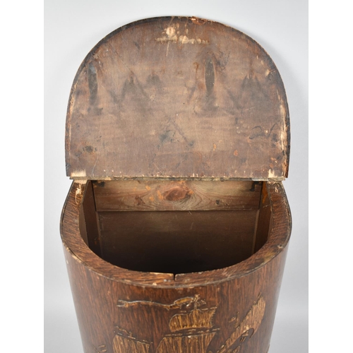 118 - A Mid 20th Century Bow Fronted Wooden Lidded Box Stool, Missing Pad to Hinged Lid, Decorated with ta... 