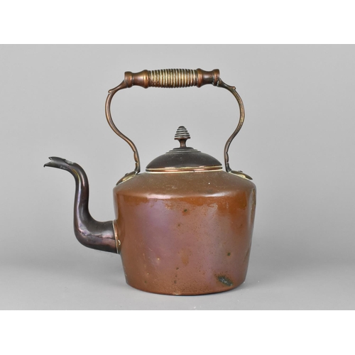 128 - Two Large Late 19th/Early 20th Century Copper Kettles, taller with Ribbed Handle, 31cms High