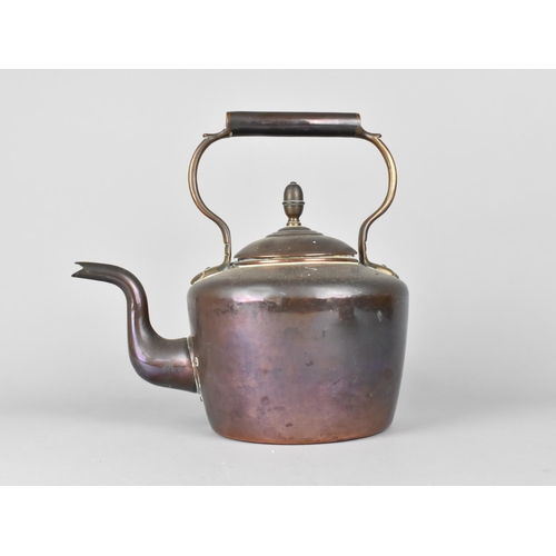 128 - Two Large Late 19th/Early 20th Century Copper Kettles, taller with Ribbed Handle, 31cms High